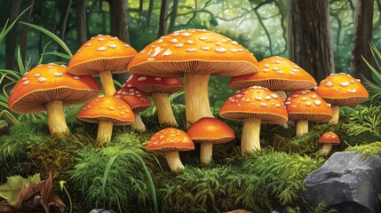 Magical mushrooms fantasy fungi backdrop