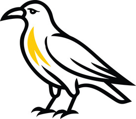 Isolated rook outline stands calmly with yellow color inside on a white background