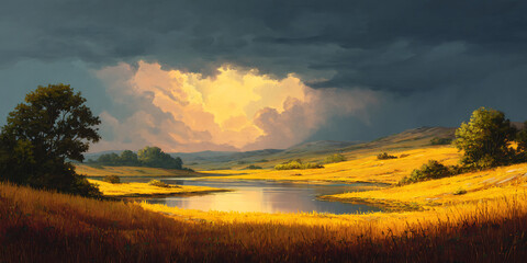 Fototapeta premium stillness before storm in golden light
