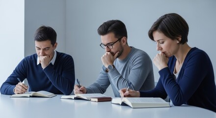 Focused Professionals Studying Together at Table