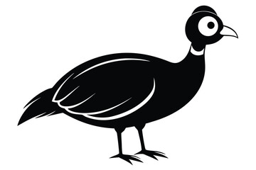 Guinea fowl poses gracefully in solid black art with white accents