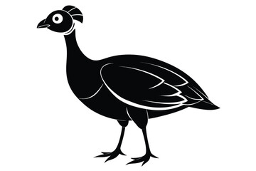 Silhouette of a crested guinea fowl standing, showcasing simple, elegant poultry art