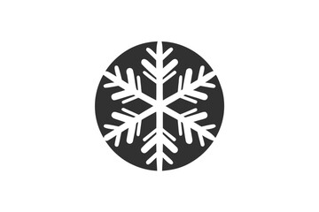White symmetrical snowflake within a dark gray circle creates a winter holiday design