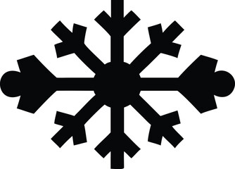 Stylized snowflake with geometric shapes and angular edges in stark black color is isolated