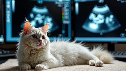 Cat ultrasound, fetal development, veterinary care. Pet health. Fetus growth detected early examination. Veterinary practice ensures pet wellbeing. Expert diagnostics improve animal healthcare.