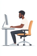 Man working at a desk using a computer in a workspace