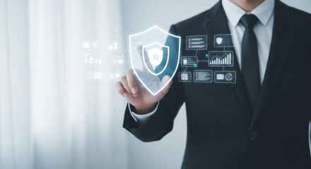 Professional in Suit Interacting with Digital Security Interface
