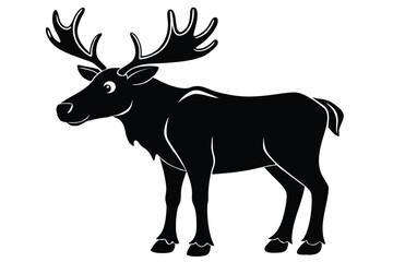 Smiling moose showcases impressive antlers in a black silhouette against a white background