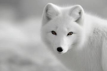 Obraz premium a white fox with a black nose and brown eyes