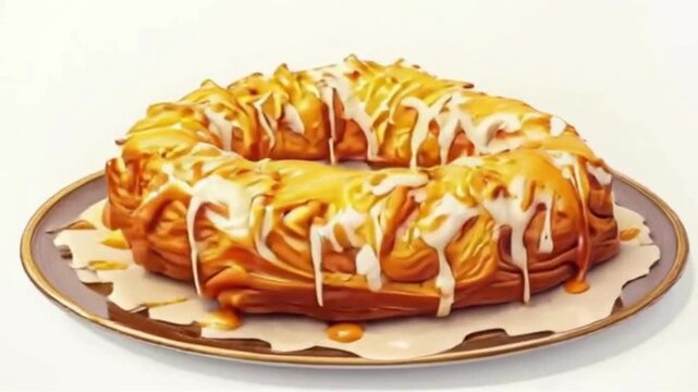 Glazed doughnut with honey and white cream features warm lighting for product photography.