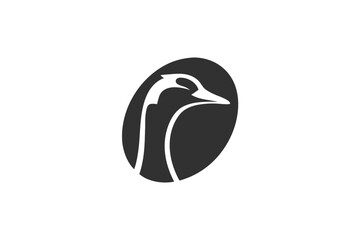 The minimalist black and white goose icon is enclosed within an oval shape © Dipta