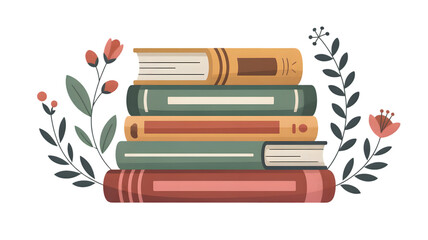 Transparent stack of books with floral elements illustration for book lovers and reading enthusiasts design vector