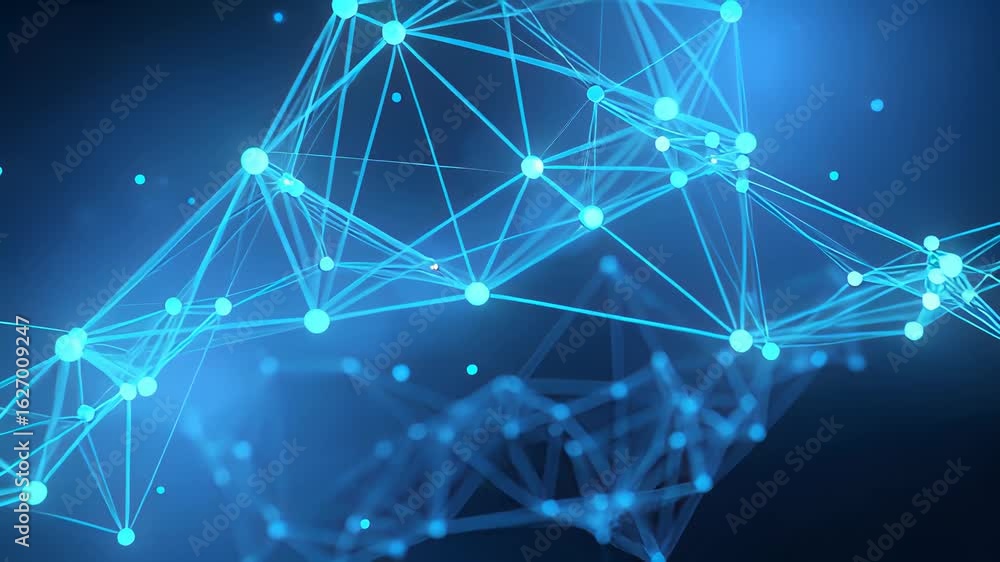 Poster dynamic zoom-in on a glowing network of interconnected technology showcasing modern digital advancem