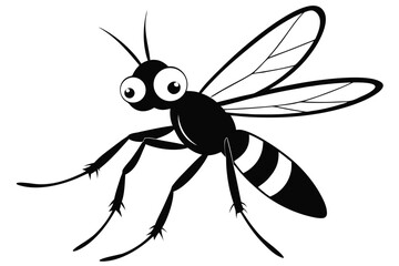 Fototapeta premium Monochrome cartoon mosquito displays striped abdomen, large eyes, and delicate wings prominently