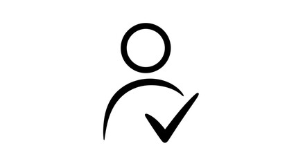 Vector art of a stylized black outline of a person icon with a checkmark symbol superimposed on its chest, isolated on a plain white background