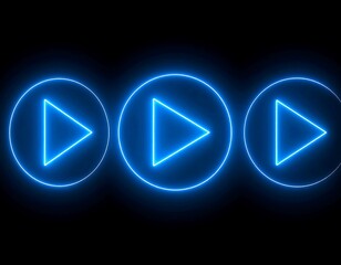 Fototapeta premium Neon blue play buttons on black background