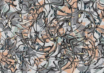 Chaotic backdrop with swirl and butterfly elements for fashion trends or covers. Abstract detailed background for interiors or dynamic posters, scrapbooking, tiles, textiles, fabric, wallpaper, prints