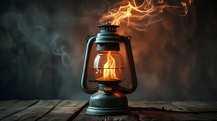 Vintage kerosene lantern with a glowing