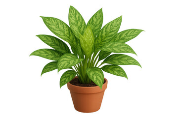 Fototapeta premium Green foliage growing vibrantly in rustic terracotta planter, bringing natural freshness and organic charm to interior decor and design compositions