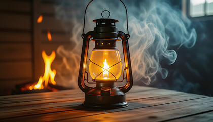 Vintage kerosene lantern with a glowing