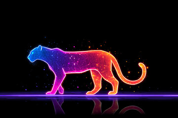 Fototapeta premium glowing panther silhouette with digital fractals and neon sparks