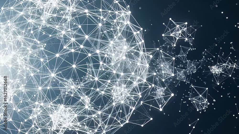 Poster dynamic zoom of an interconnected spherical network highlighting advanced technology exploration