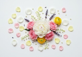 Floral Arrangement with Peonies Roses and Lily of the Valley