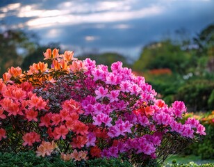 Obraz premium blooming azaleas display at botanical garden nature vibrant colors