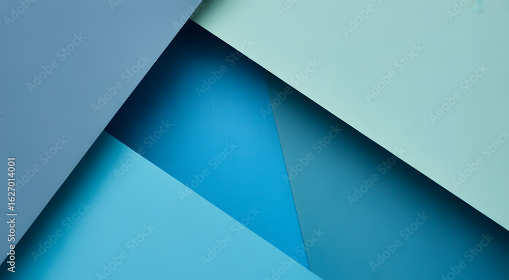 Poster geometric composition: a cool, layered abstraction featuring a dynamic interplay of shapes, shadows,