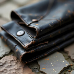 Old leather jacket on stone surface