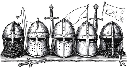 Medieval Helmets And Swords