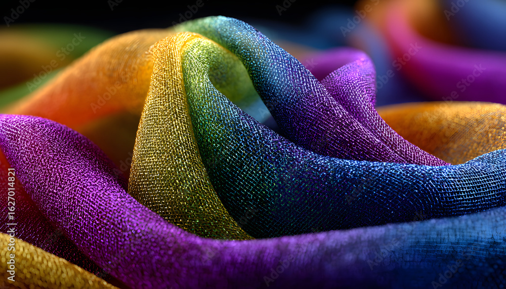 Poster rainbow colored mesh fabric texture abstract background with interwoven lines