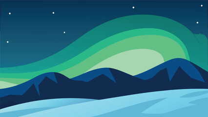 northern lights glow above snow covered hills vector background