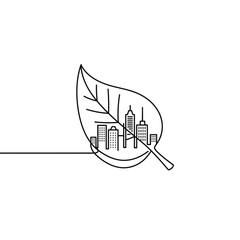 Energy conservation icon featuring a city within a leaf design  