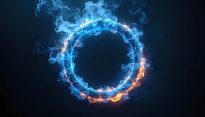 A blue and orange circle of smoke on a black background