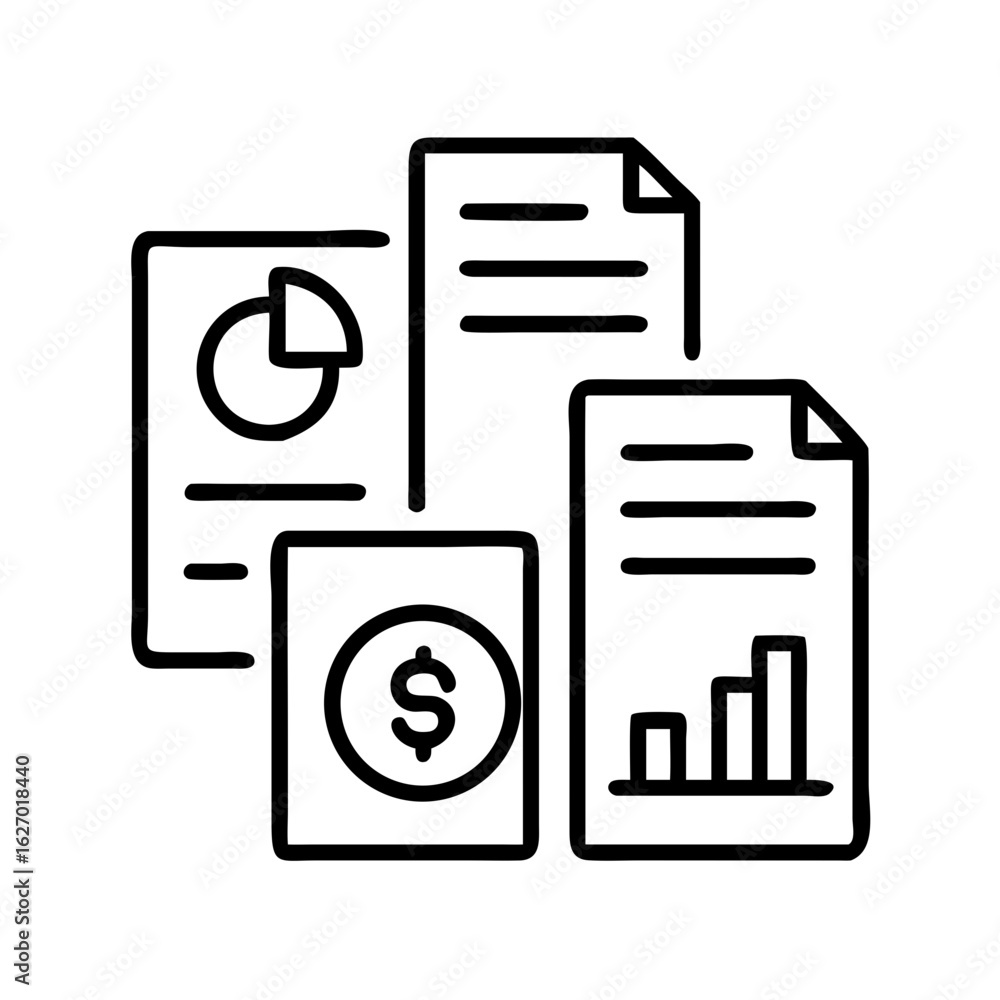Poster financial reports and documents icon for business analysis and data visualization concept design