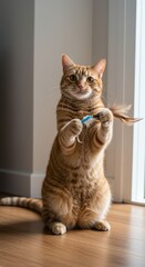 Playful Orange Tabby Cat Reaches for Toy
