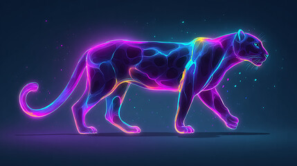Glowing panther with neon fractals and cosmic energy