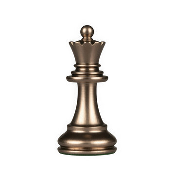 Golden chess queen piece isolated on transparent background