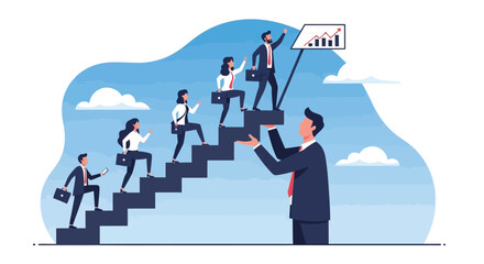 Fototapeta premium Leadership and Career Growth Concept – Guiding Team Up the Success Ladder