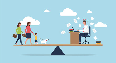 Fototapeta premium Work-Life Balance Concept – Family and Work on a Seesaw