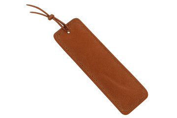 Simple brown leather bookmark with leather cord isolated on transparent background, perfect for marking your place in a book