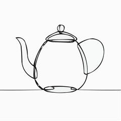 Glass teapot illustration in minimalist line art style on white background  