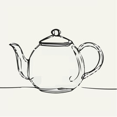 Glass teapot in a minimalist line art style on neutral background  
