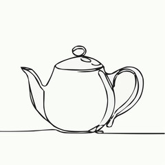 Line art of a porcelain teapot in minimalist style on white background  