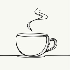 Scent cup with steam rising in minimalist line art style  