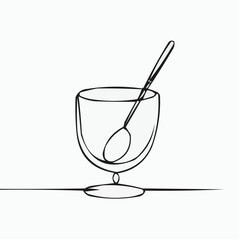 Simple line drawing of a tasting cup with a spoon inside  