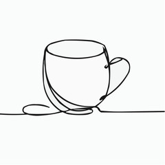 Outline of a coffee cup with a tea bag string on a simple background  