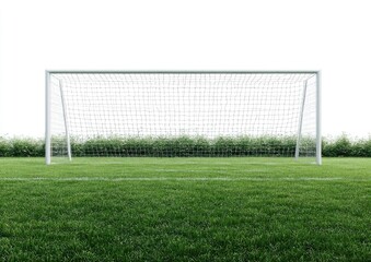 Soccer goal on a grassy field against a white background