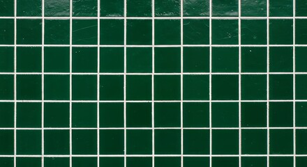Dark green square tiles create a classic bathroom wall texture.